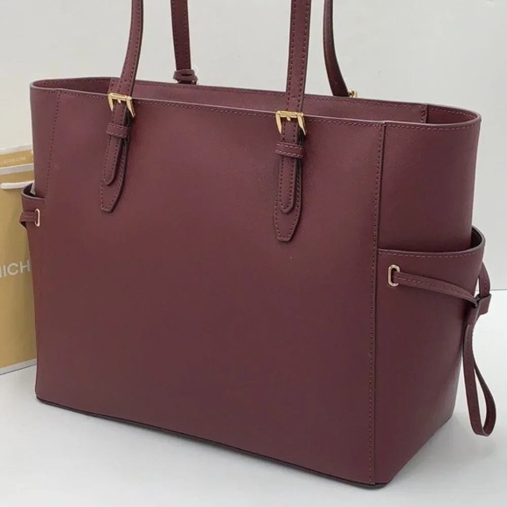 Michael Kors Gilly Large Drawstring Travel Tote Leather Oxblood Color - Picture 16 of 16